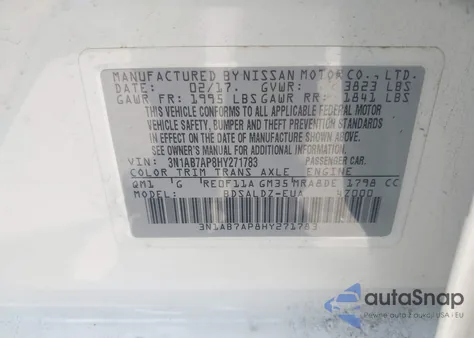 2017 Nissan Sentra Sv из США, поврежденный, VIN 3N1AB7AP8HY271783